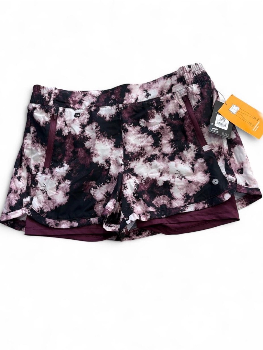 Avia Maroon and Black Tie-Dye Athletic Shorts with Inner Liner